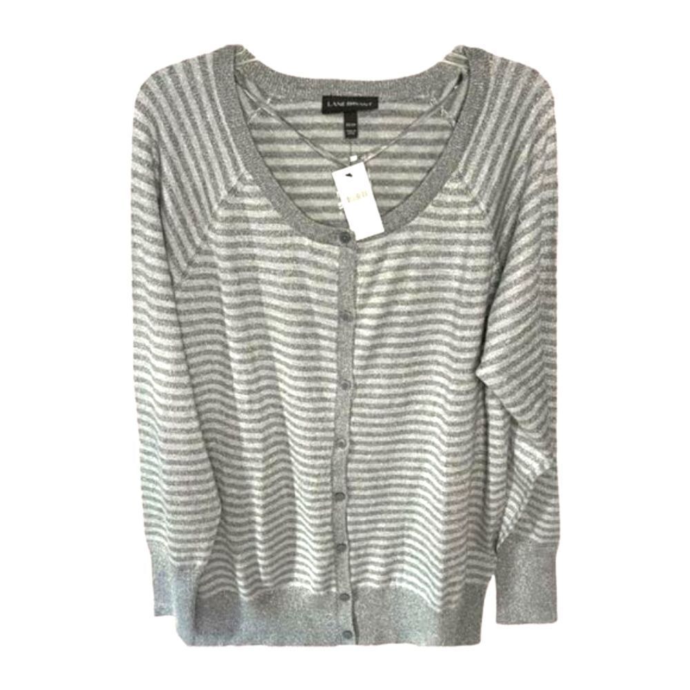 Lane Bryant Plus Size Women's New Silver Stripped & Gray Cardigan Sweater.